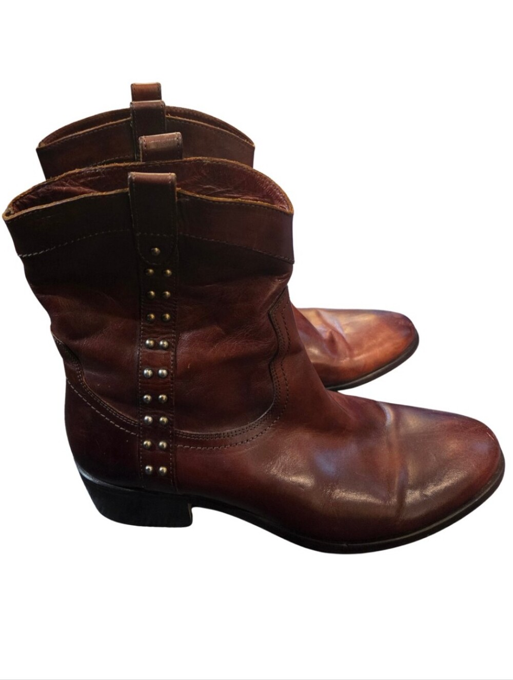 Classic Brown Leather Ankle Booties with Stud Detail
